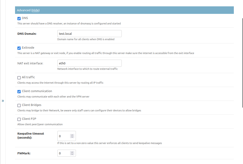 Screenshot of Django Administration Page for Server advanced settings