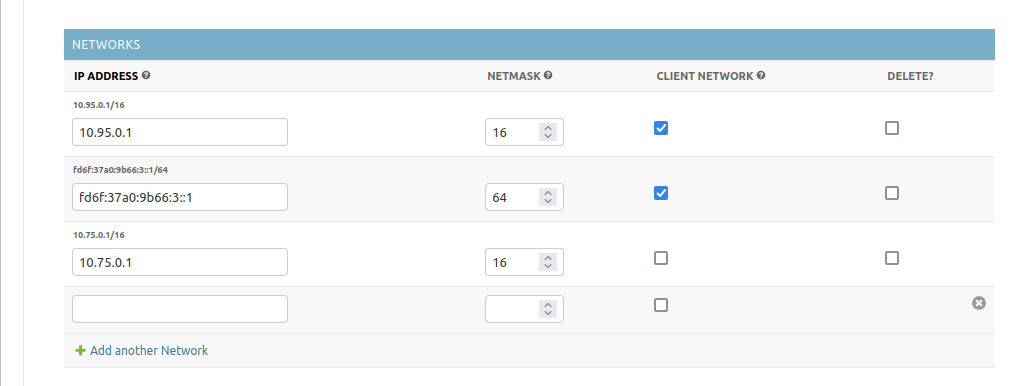 Screenshot of Django Administration Page for Server network settings