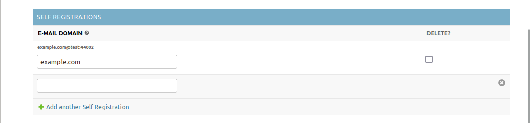 Screenshot of Django Administration Page for Server self registration settings